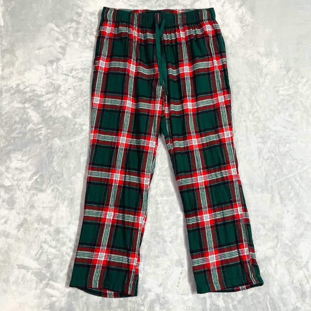 Old Navy Pajama Pants Mens L Green Red Plaid Excellent Flannel Lounge Sleepwear